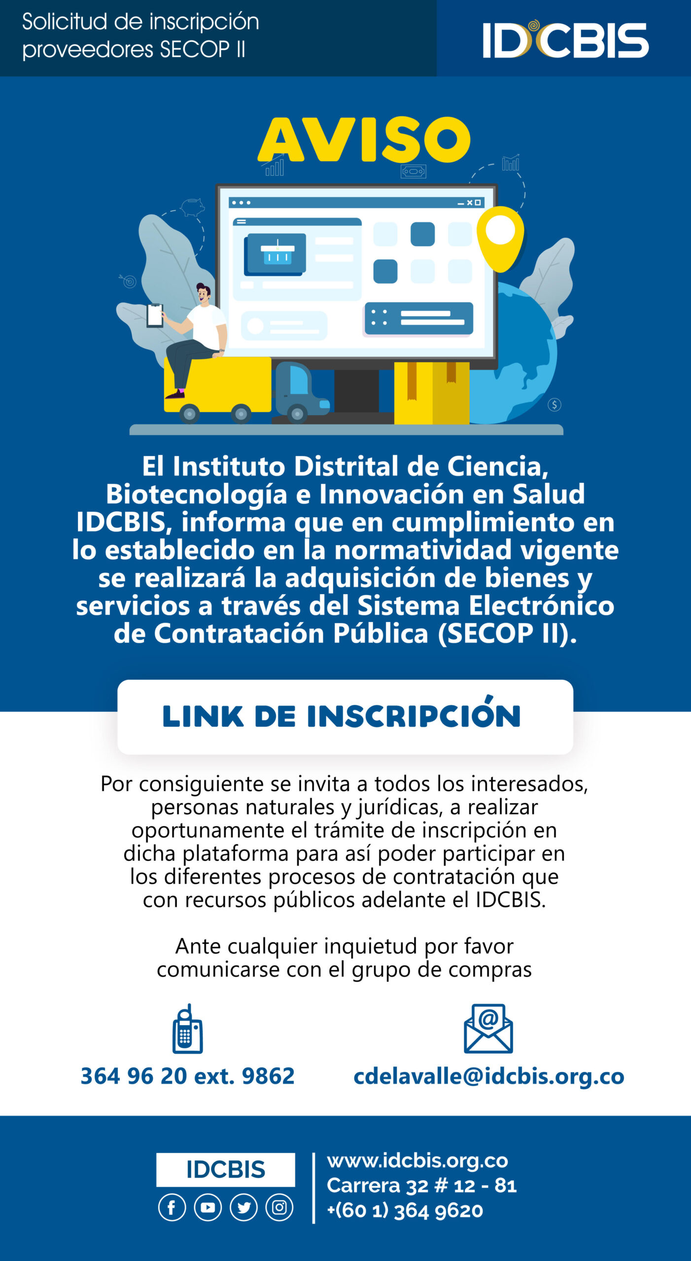 Información para proveedores del IDCBIS para su inscripción en el SECOP II